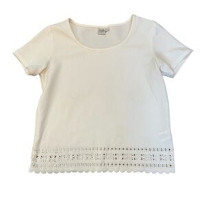 TWIK White Cut Out Bottom Short Sleeve Scoop Neck Dressy Top XS